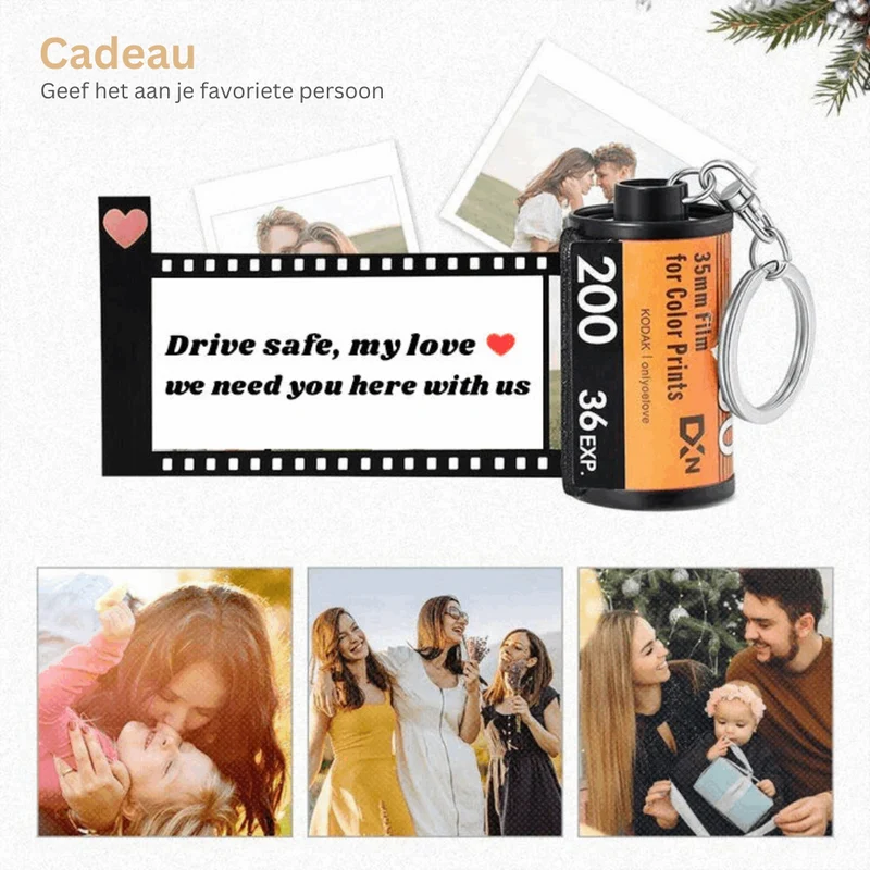 Foto Sleutelhanger met Filmrol – Gepersonaliseerd Ontwerp met Tot 40 Foto's