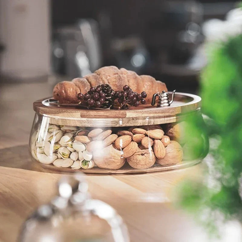 Glazen Voorraadschaal – Acaciahouten Deksel & Elegant Design