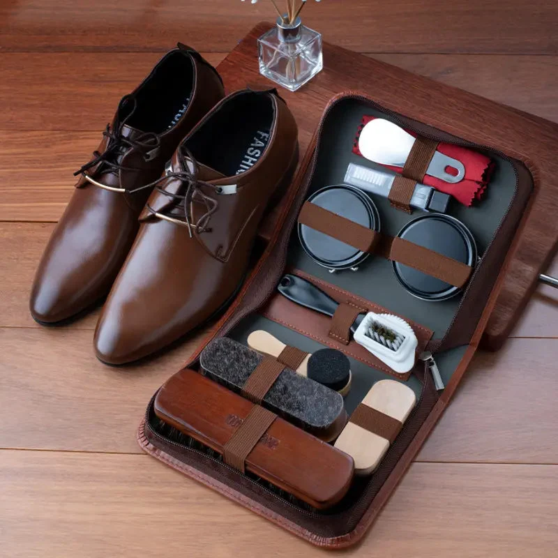 Schoenverzorgingsset – 9 Delige Complete Set met Paardenhaar Borstels