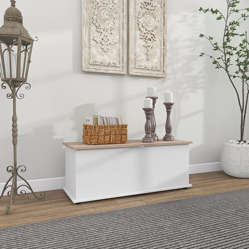 Panca Contenitore Multiuso 100x40x40 cm in Legno Bianco