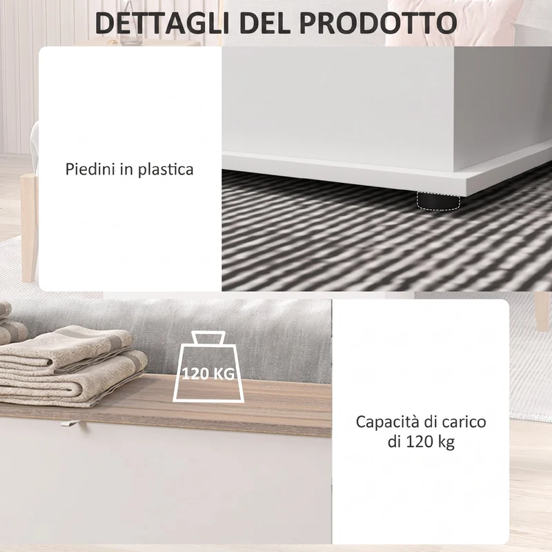 Panca Contenitore Multiuso 100x40x40 cm in Legno Bianco