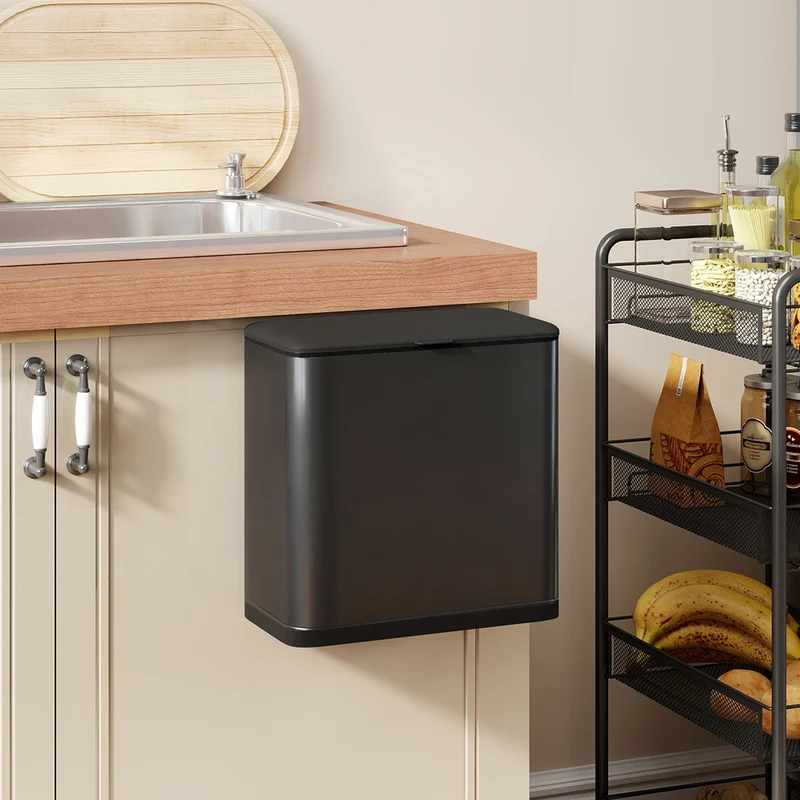 Pattumiera 29,7x17,4x30 cm Capienza da 8L con Coperchio e Secchio Interno Rimovibile in Acciaio Inox Nero