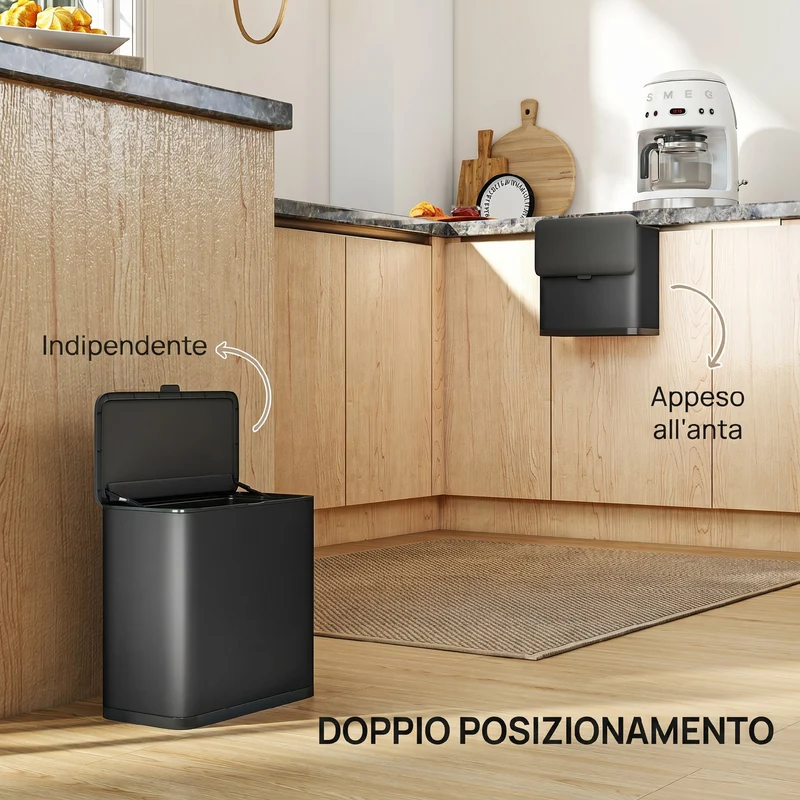 Pattumiera 29,7x17,4x30 cm Capienza da 8L con Coperchio e Secchio Interno Rimovibile in Acciaio Inox Nero