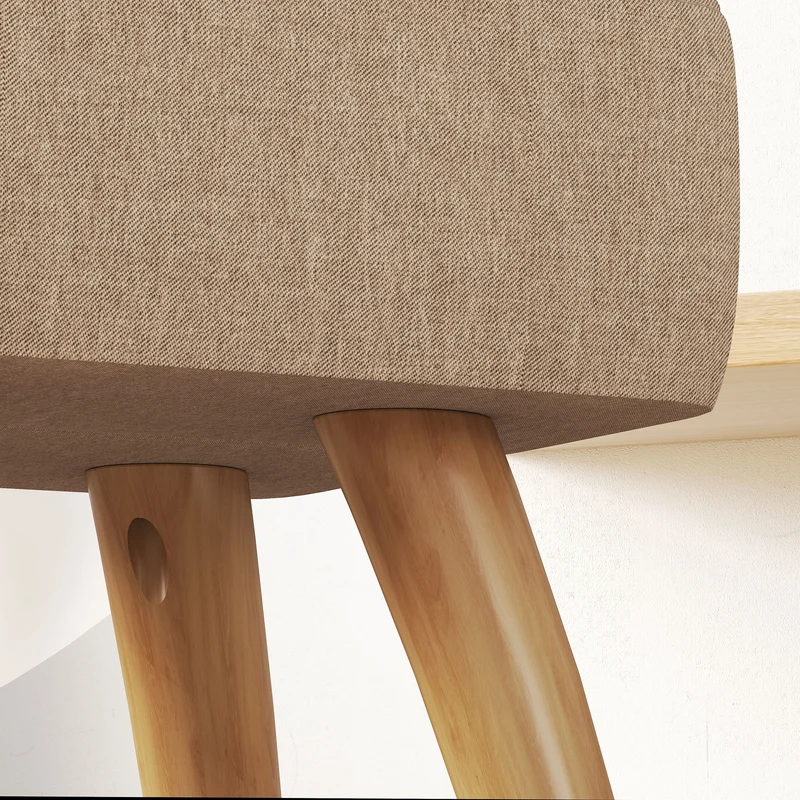 Pouf Poggiapiedi 27x27x26 cm Gambe in Legno di Caucciù Portata Fino a 110 kg in Tessuto Effetto Lino Marrone