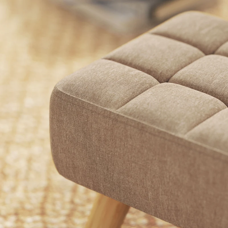 Pouf Poggiapiedi 27x27x26 cm Gambe in Legno di Caucciù Portata Fino a 110 kg in Tessuto Effetto Lino Marrone