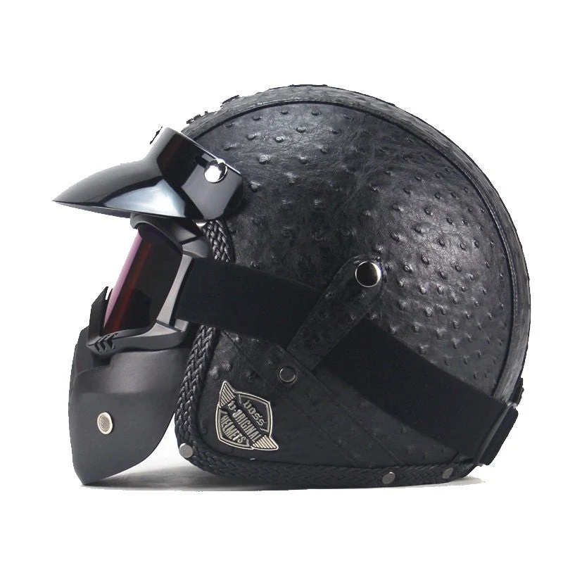 Motorhelm – Retro Design met Vizier, Verstelbare Kinband & Comfortabele Pasvorm