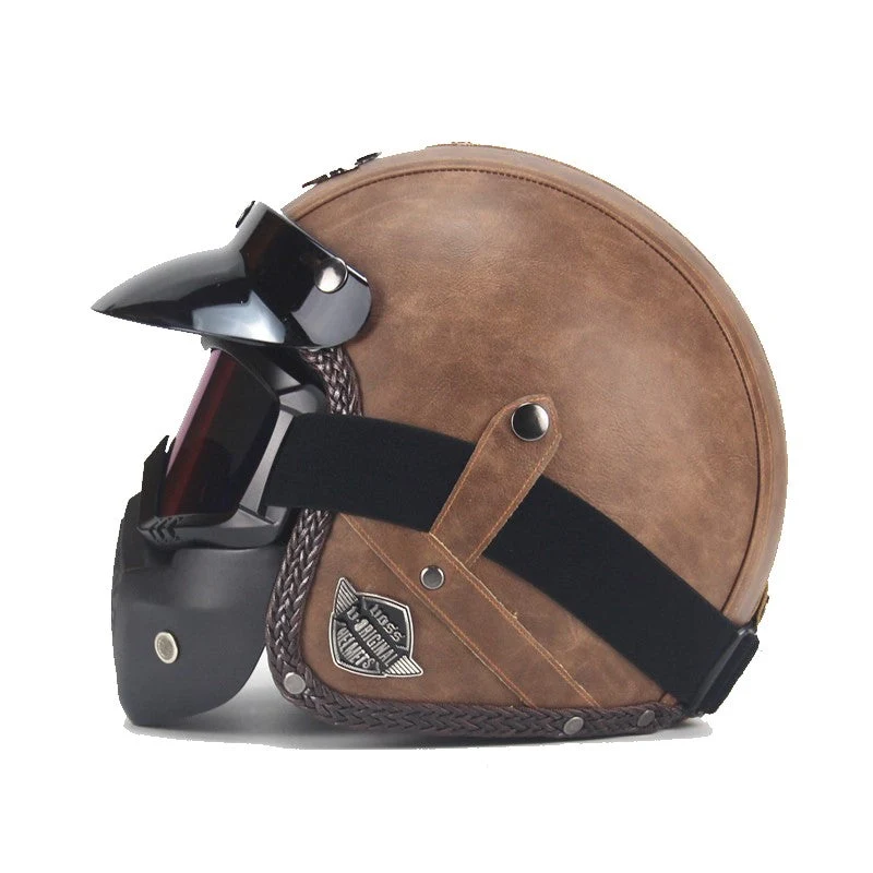 Motorhelm – Retro Design met Vizier, Verstelbare Kinband & Comfortabele Pasvorm