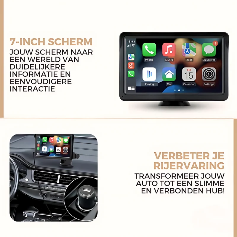 Apple CarPlay Scherm – draadloos Android Auto touchscreen met achteruitrijcamera