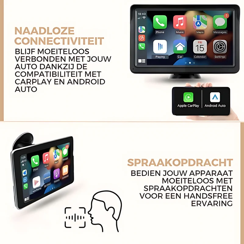 Apple CarPlay Scherm – draadloos Android Auto touchscreen met achteruitrijcamera
