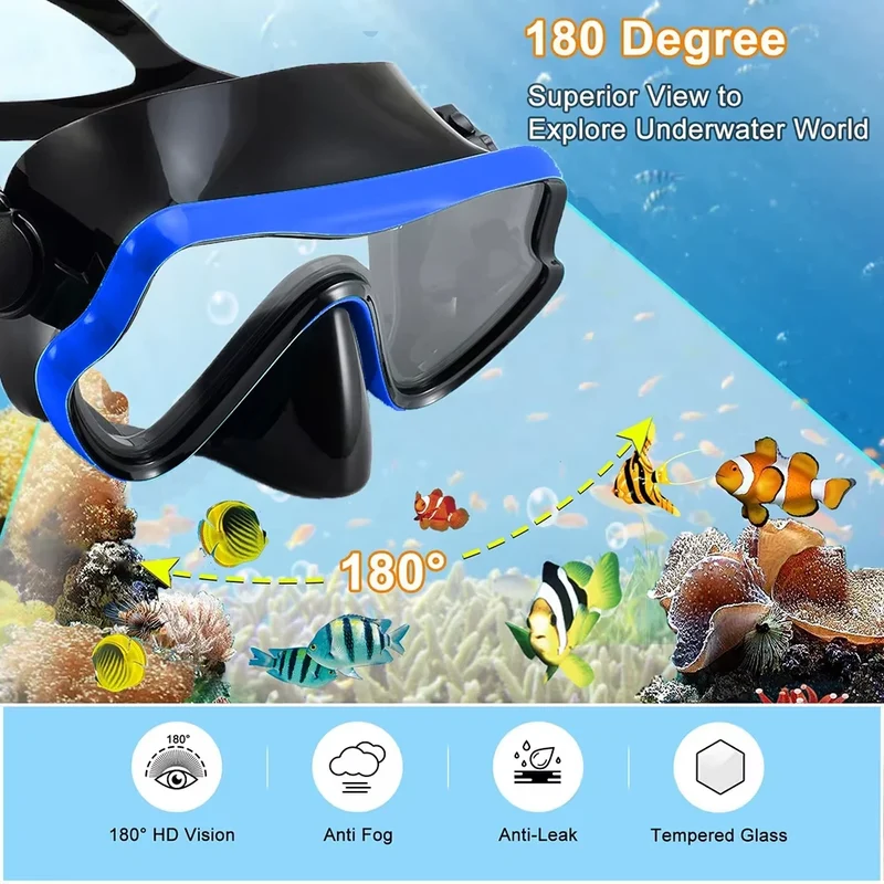Snorkelset voor Volwassenen – Panoramisch Masker, Droge Snorkel & Verstelbare Vinnen