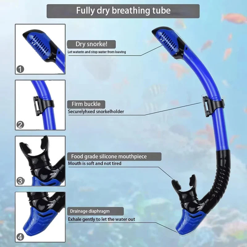 Snorkelset voor Volwassenen – Panoramisch Masker, Droge Snorkel & Verstelbare Vinnen