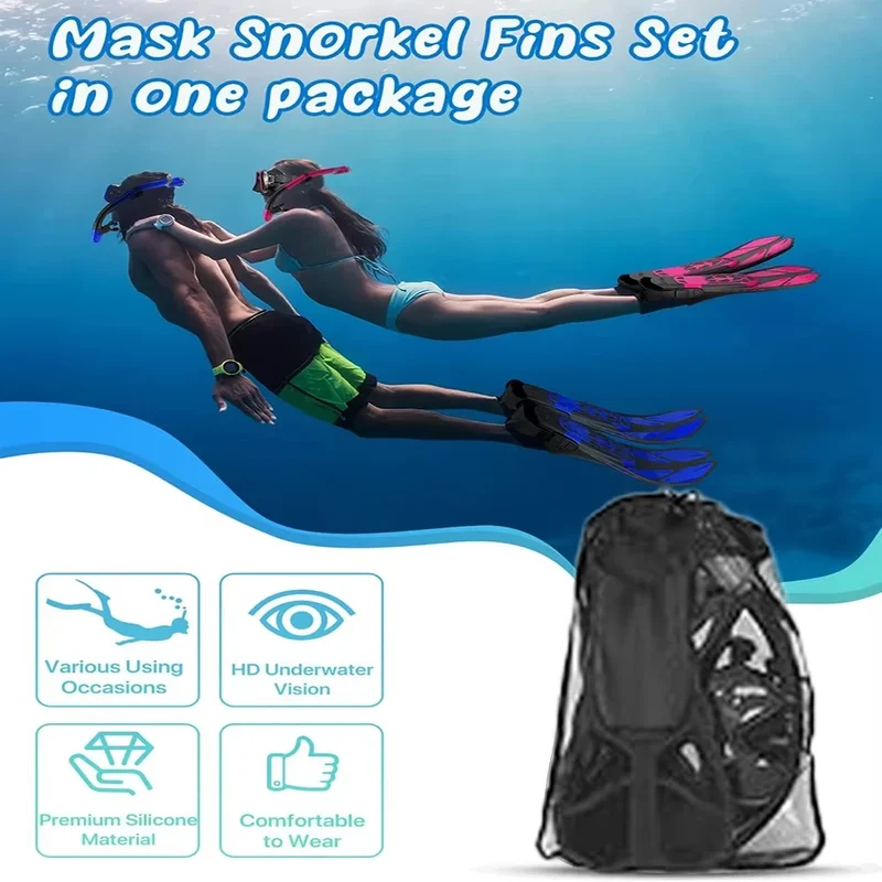 Snorkelset voor Volwassenen – Panoramisch Masker, Droge Snorkel & Verstelbare Vinnen