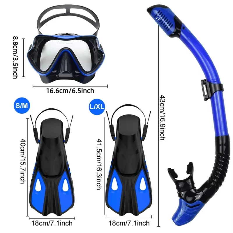 Snorkelset voor Volwassenen – Panoramisch Masker, Droge Snorkel & Verstelbare Vinnen