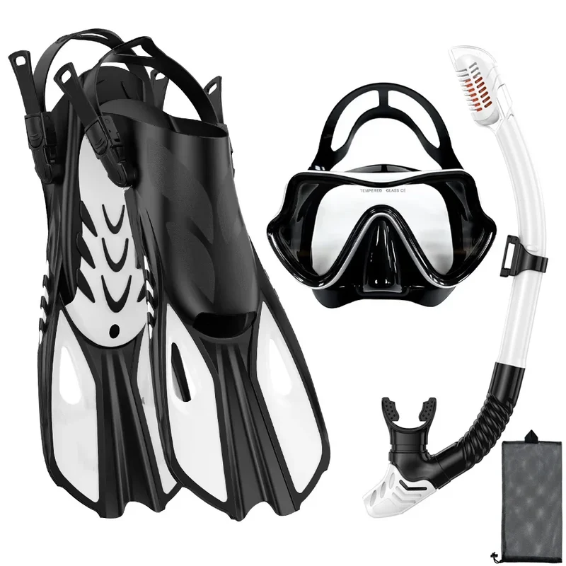 Snorkelset voor Volwassenen – Panoramisch Masker, Droge Snorkel & Verstelbare Vinnen