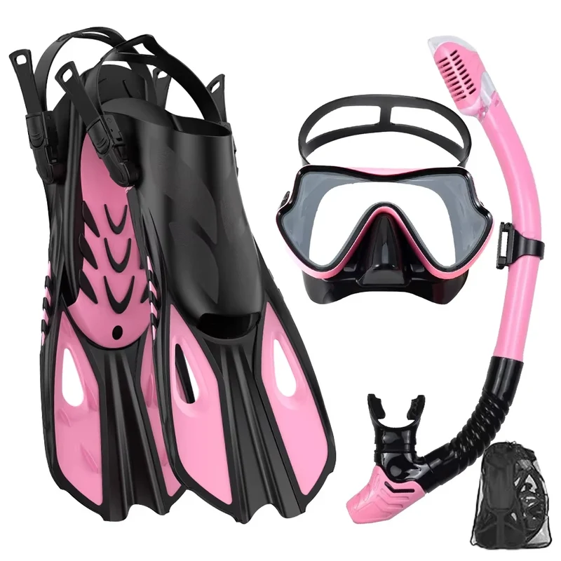 Snorkelset voor Volwassenen – Panoramisch Masker, Droge Snorkel & Verstelbare Vinnen