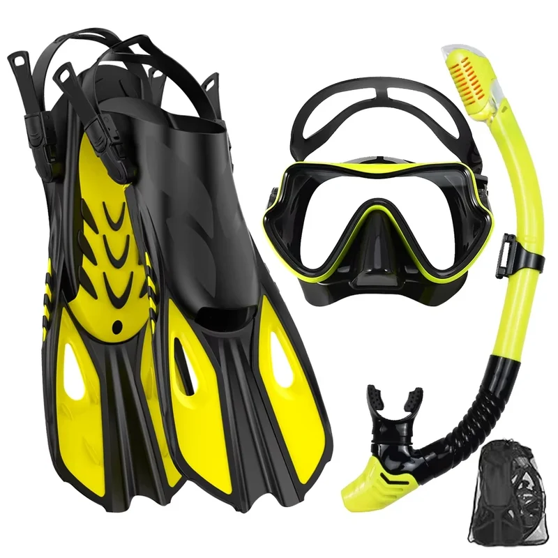 Snorkelset voor Volwassenen – Panoramisch Masker, Droge Snorkel & Verstelbare Vinnen