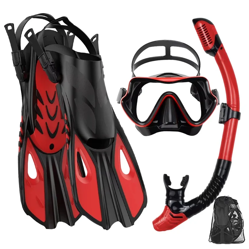Snorkelset voor Volwassenen – Panoramisch Masker, Droge Snorkel & Verstelbare Vinnen