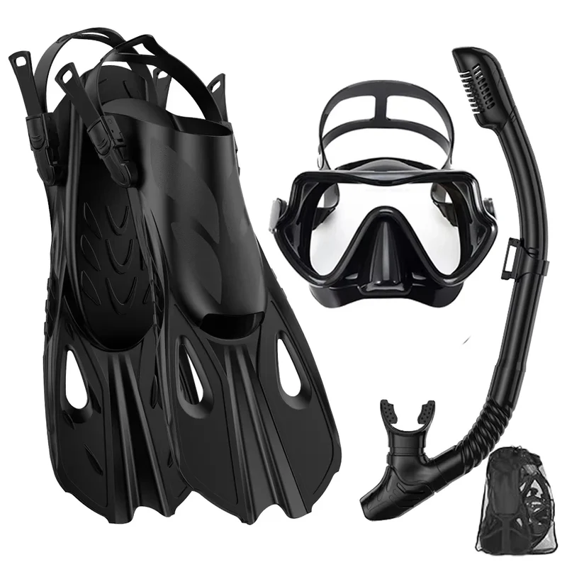 Snorkelset voor Volwassenen – Panoramisch Masker, Droge Snorkel & Verstelbare Vinnen