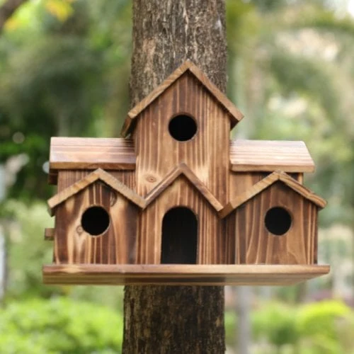 Houten Vogelhuisje – Handgemaakt Nestkastje met 6 Kamers om Op te Hangen