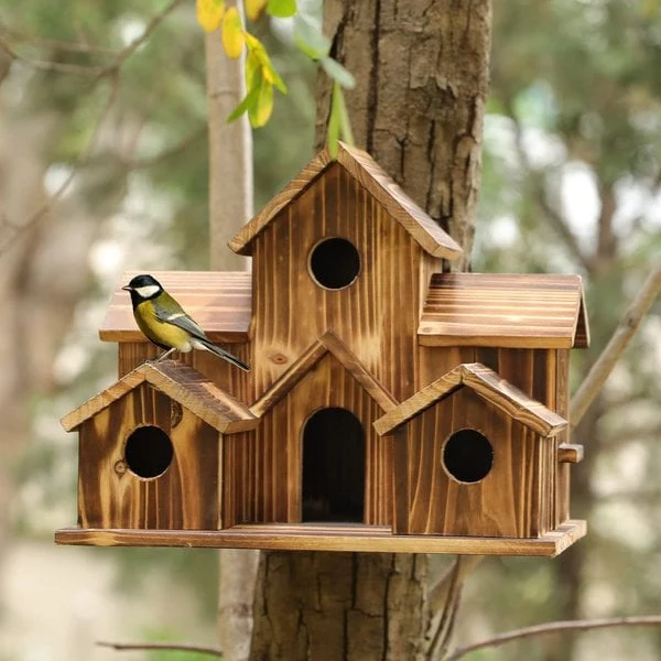 Houten Vogelhuisje – Handgemaakt Nestkastje met 6 Kamers om Op te Hangen