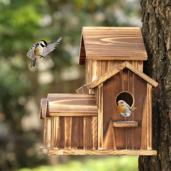 Houten Vogelhuisje – Handgemaakt Nestkastje met 6 Kamers om Op te Hangen