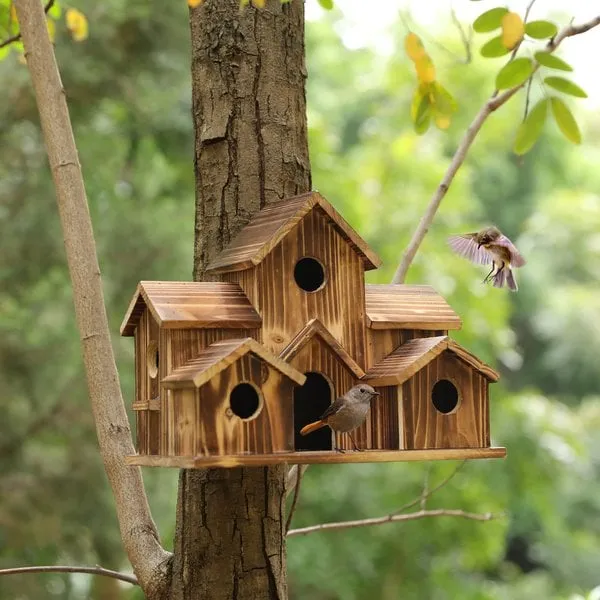 Houten Vogelhuisje – Handgemaakt Nestkastje met 6 Kamers om Op te Hangen
