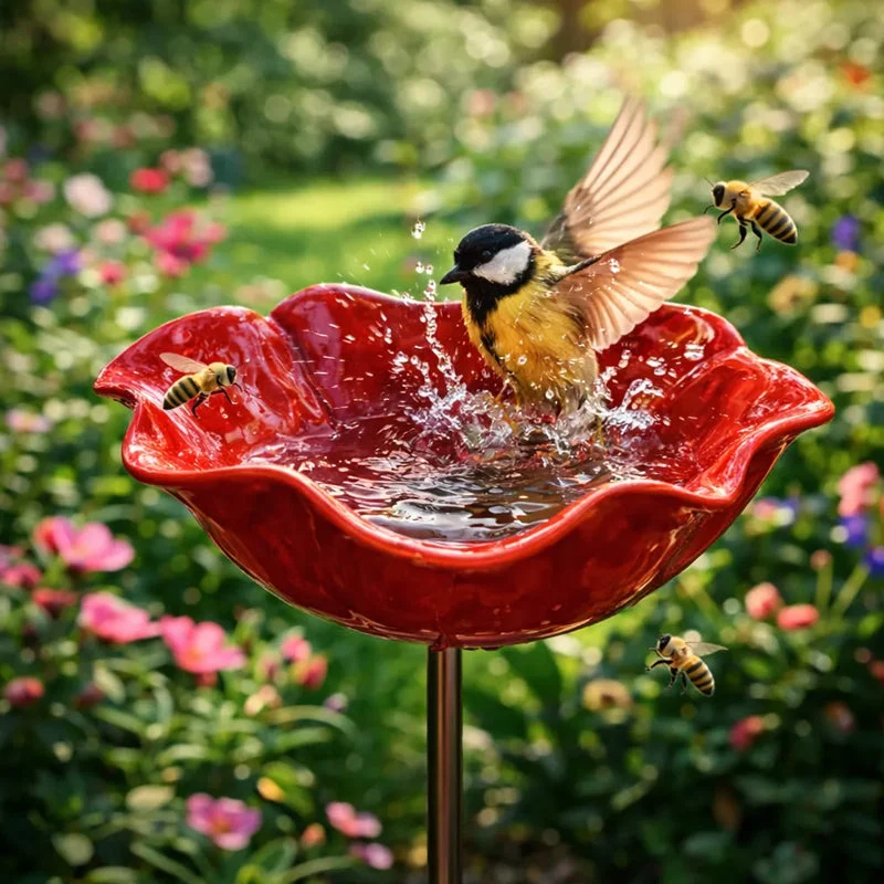 Metalen Tuinsteker met Vogelbad – Bloemvormig Waterstation voor Tuin en Balkon