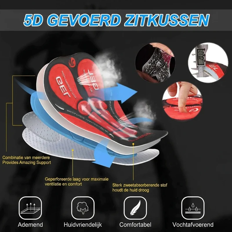 Fietsbroek Heren – 5D gel zeem wielrenbroek met telefoonzak en reflectie