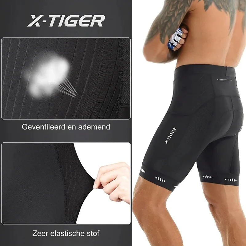 Fietsbroek Heren – 5D gel zeem wielrenbroek met telefoonzak en reflectie