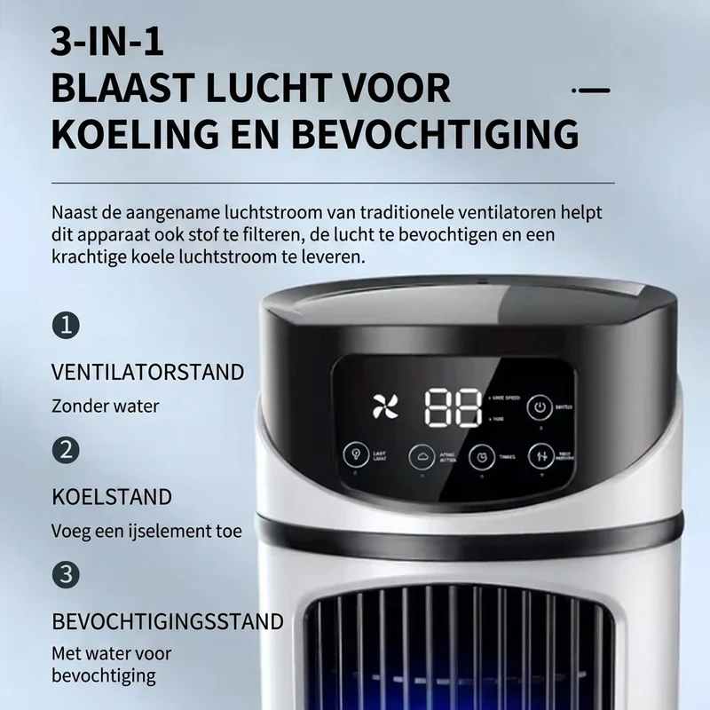 Mini Luchtkoeler – compacte aircooler met waterkoeling en 6-uurs timer