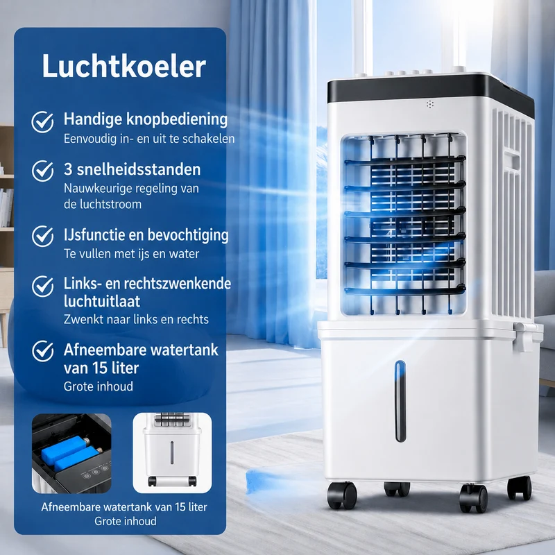 CoolMax – Mobiele Luchtkoeler – Flexibele 3-in-1 Verfrissing voor Thuis