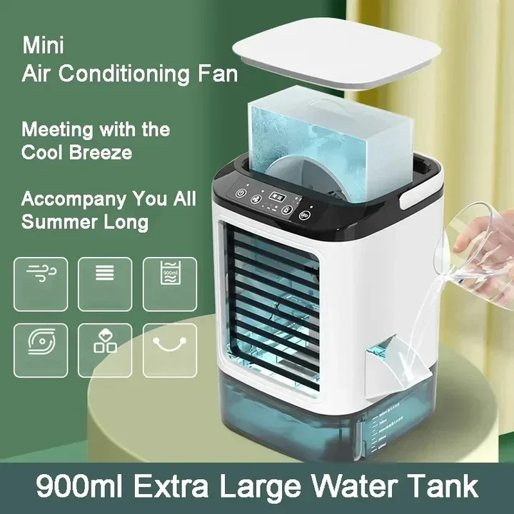 Mobiele Airco – aircooler met 900 ml watertank, 3 standen en nachtlampje