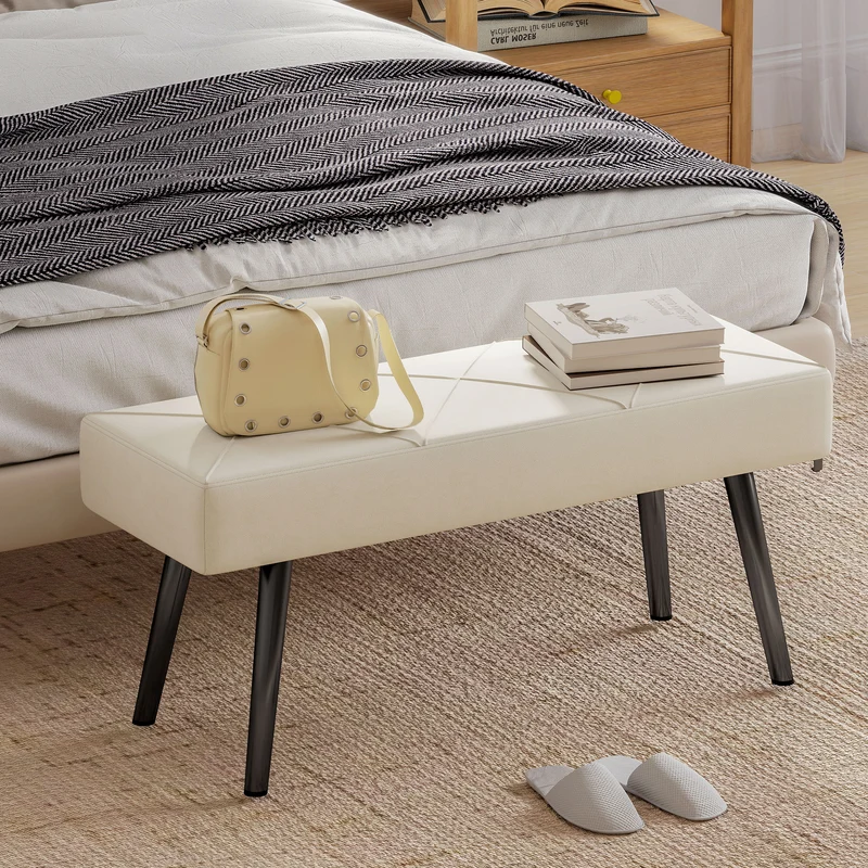 Panca Imbottita per Ingresso e Soggiorno 100x36x45 cm con Gambe in Acciaio in Velluto Crema