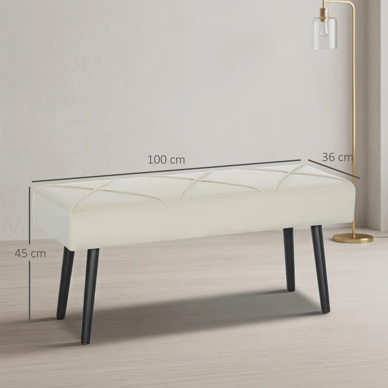 Panca Imbottita per Ingresso e Soggiorno 100x36x45 cm con Gambe in Acciaio in Velluto Crema