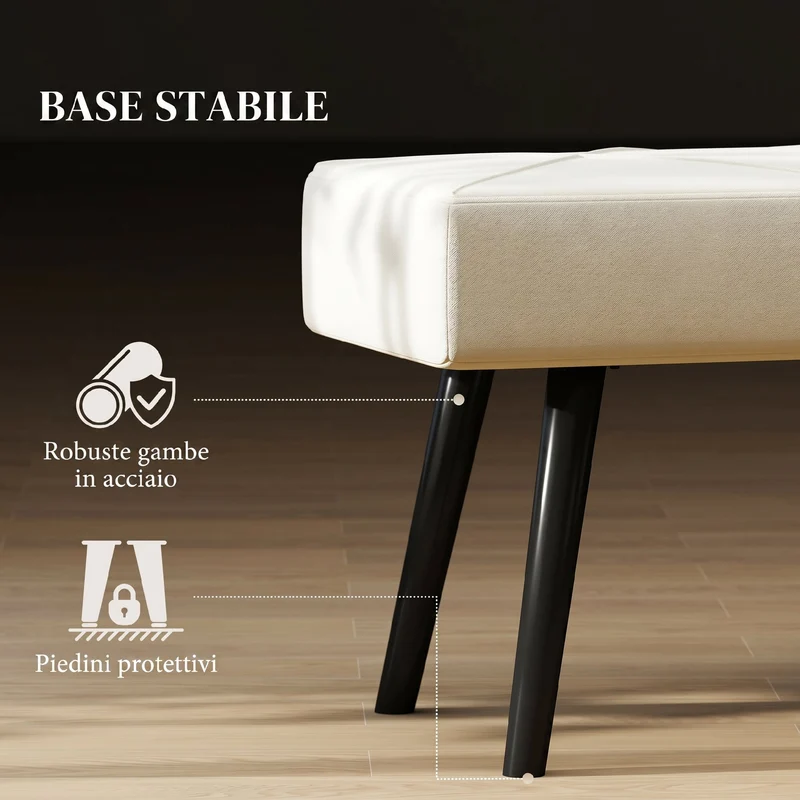 Panca Imbottita per Ingresso e Soggiorno 100x36x45 cm con Gambe in Acciaio in Velluto Crema