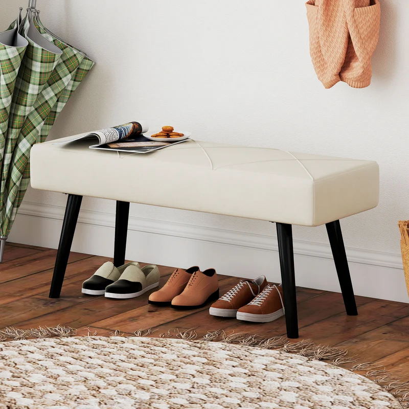 Panca Imbottita per Ingresso e Soggiorno 100x36x45 cm con Gambe in Acciaio in Velluto Crema