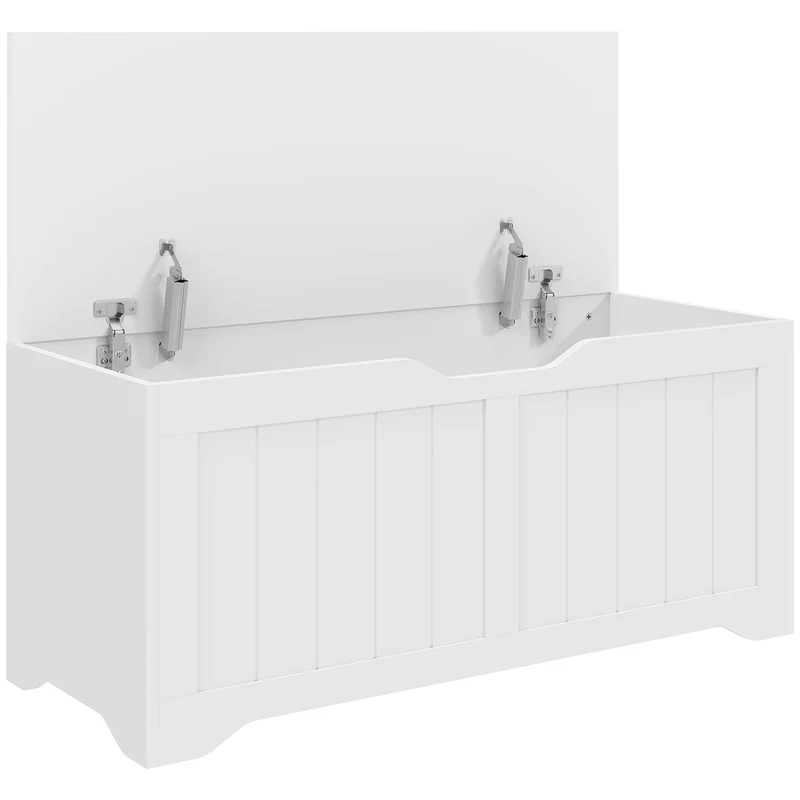 Panca Contenitore 80x40x45 cm con Apertura a Ribalta e Cerniere di Sicurezza in Legno Ingegnerizzato Bianco