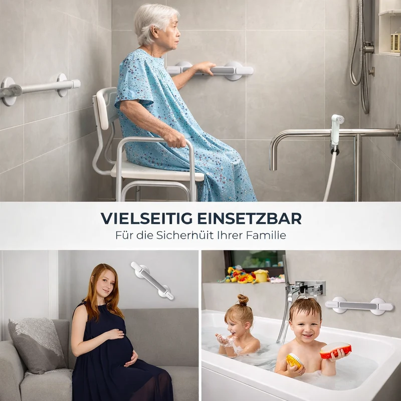 Haltegriff für Dusche, Badewanne oder Toilette | Saugnapf Griff für Senioren ohne Bohren | SeniGrip