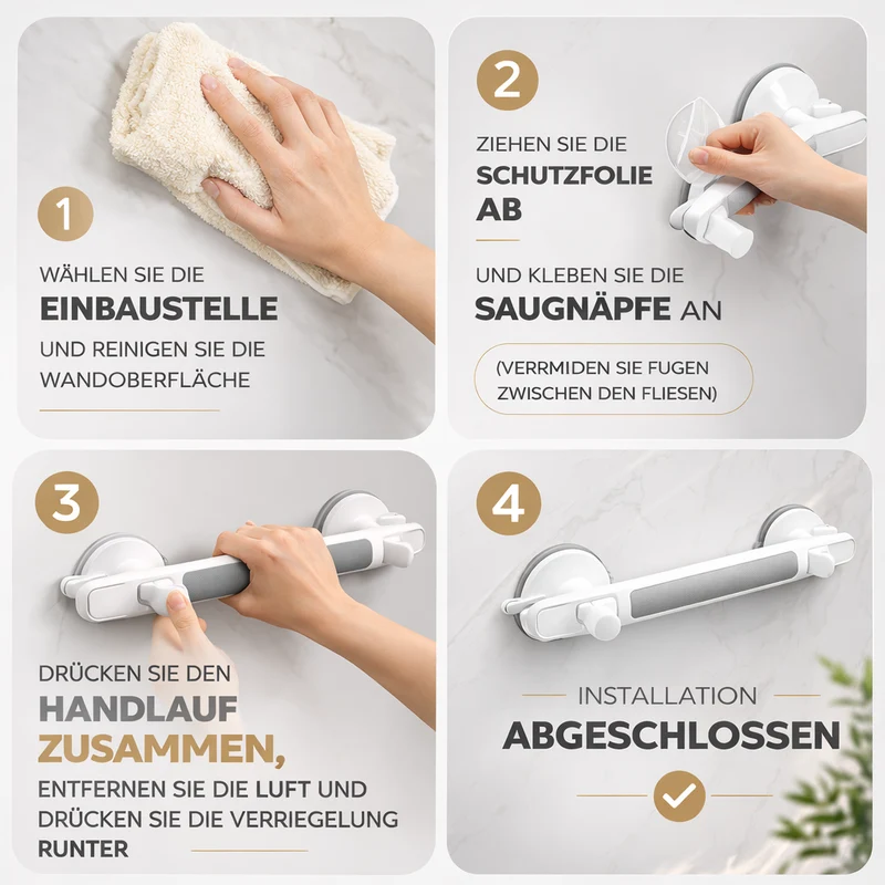 Haltegriff für Dusche, Badewanne oder Toilette | Saugnapf Griff für Senioren ohne Bohren | SeniGrip