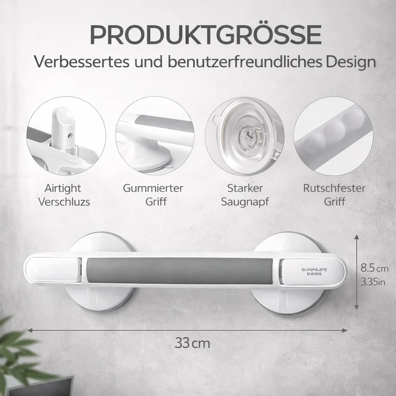 Haltegriff für Dusche, Badewanne oder Toilette | Saugnapf Griff für Senioren ohne Bohren | SeniGrip