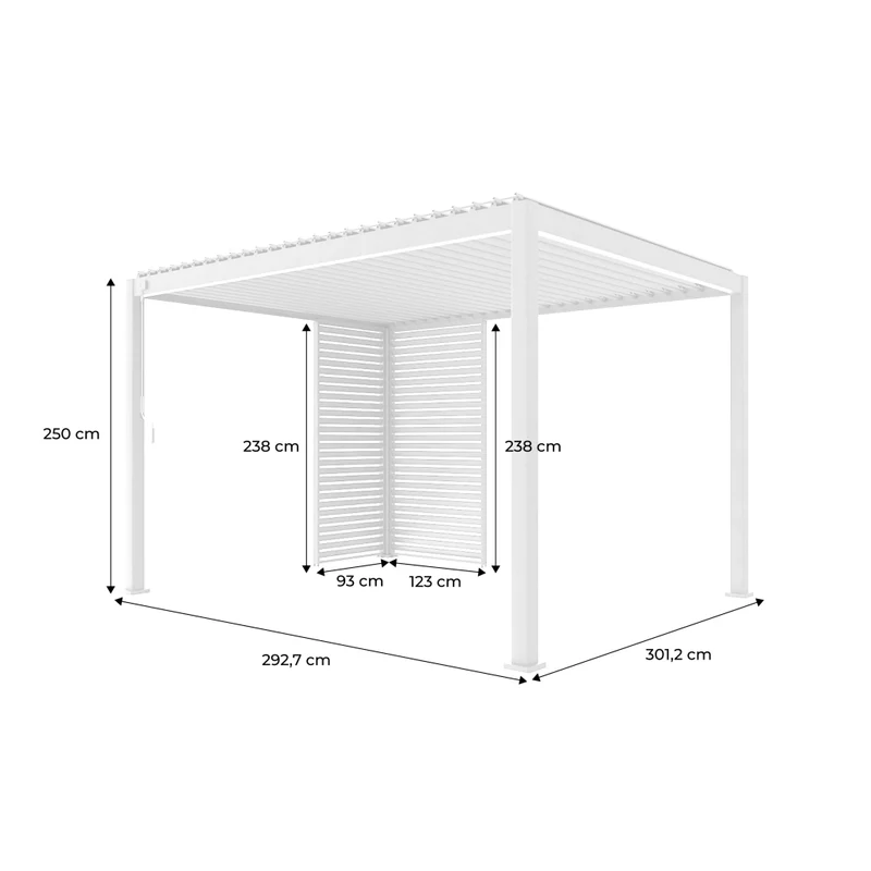 Pergola bioclimatica 3x4m in alluminio + 1 persiana 1m + 1 persiana
