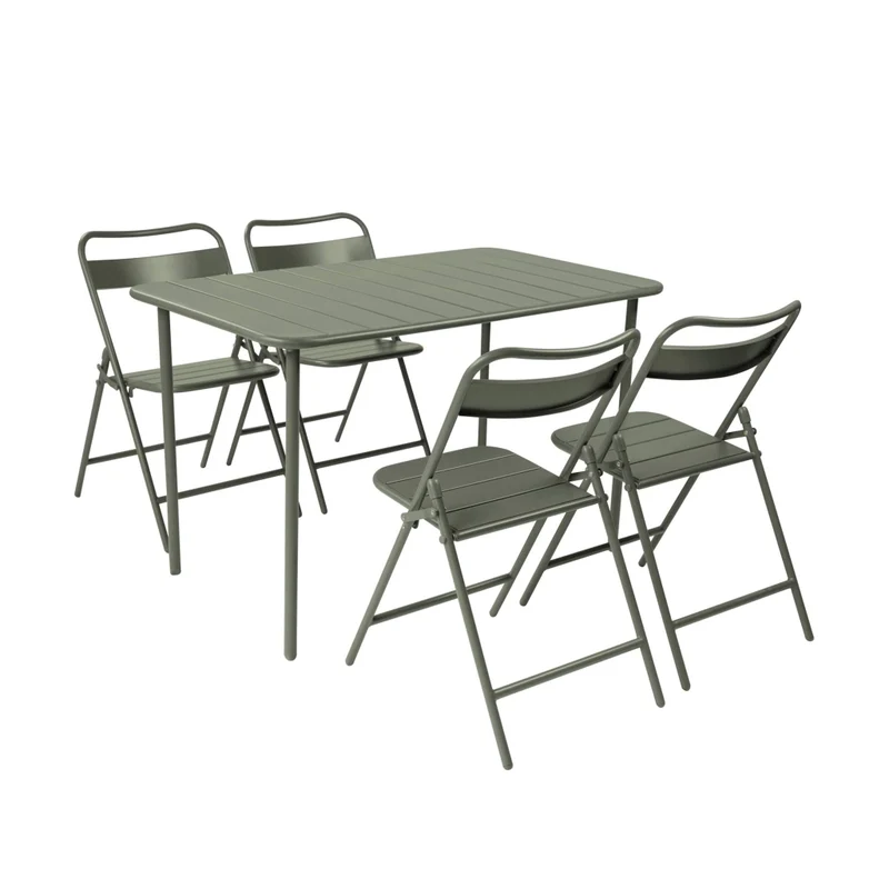 Set tavolo da giardino bistrot pieghevole in acciaio con 4 sedie,