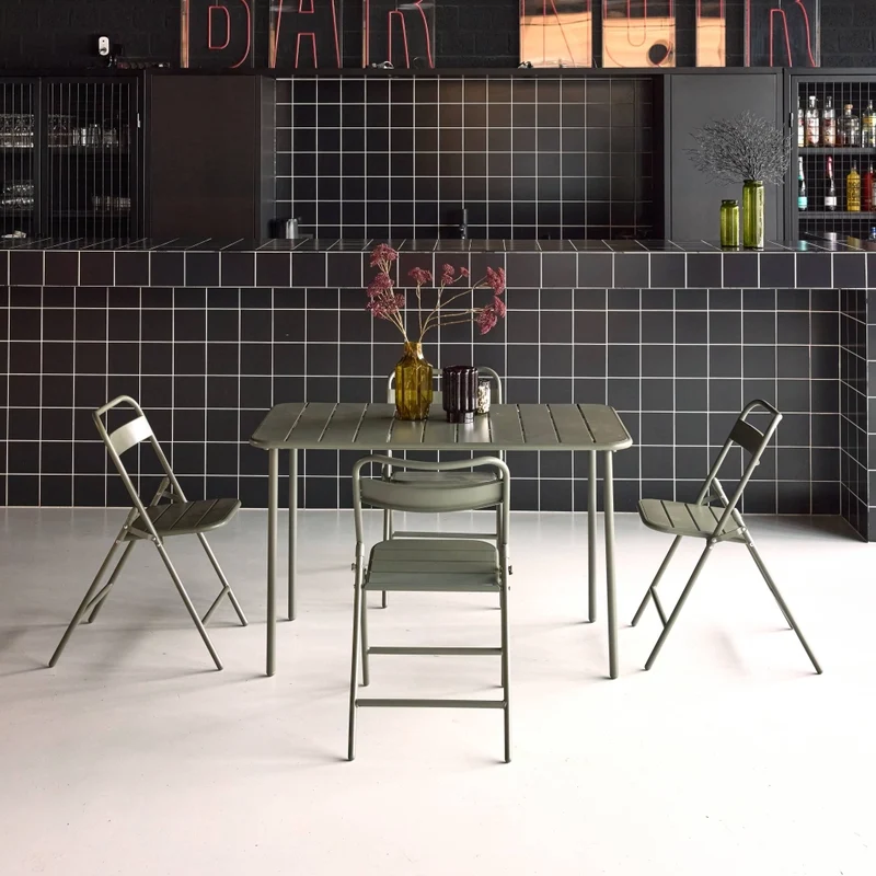 Set tavolo da giardino bistrot pieghevole in acciaio con 4 sedie,
