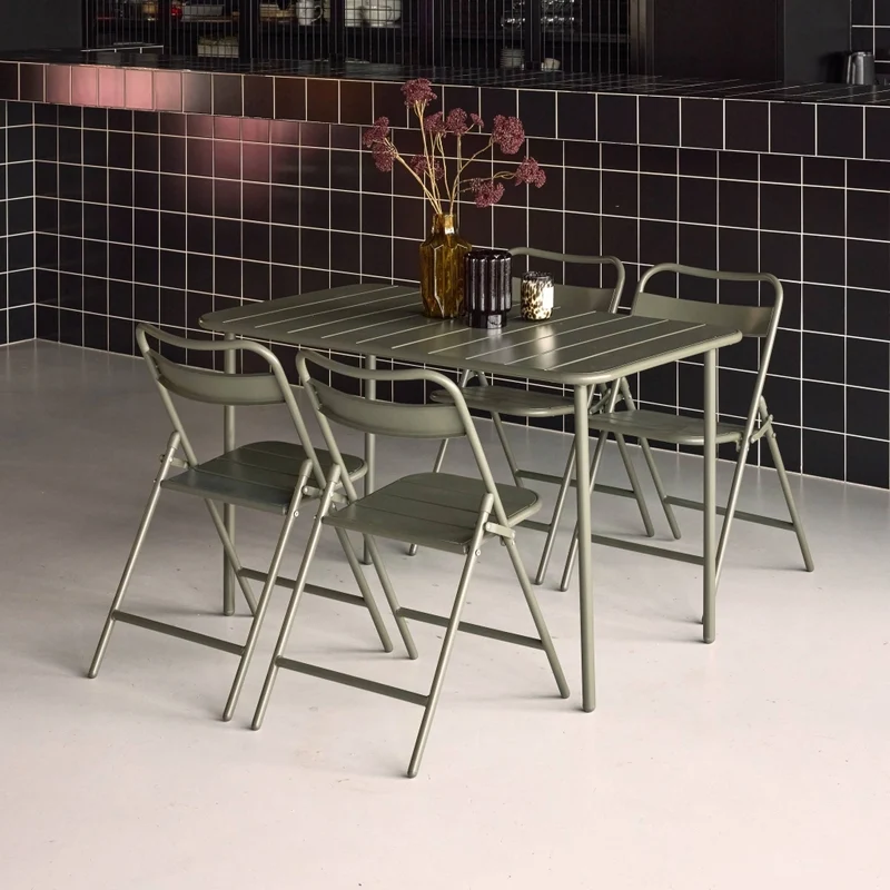 Set tavolo da giardino bistrot pieghevole in acciaio con 4 sedie,