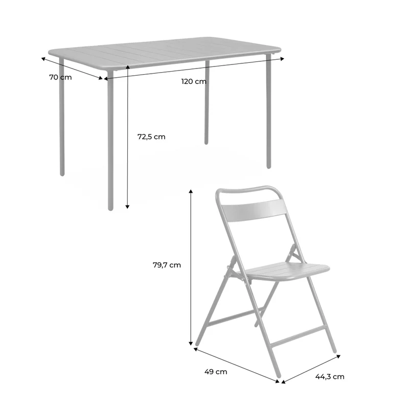 Set tavolo da giardino bistrot pieghevole in acciaio con 4 sedie,