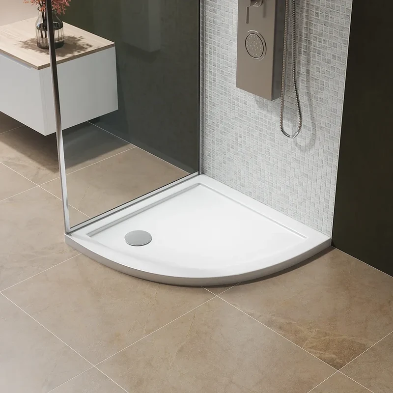 Piatto doccia semicircolare 90x90 cm bianco lucido bordato in acrilico rinforzato | Asteios