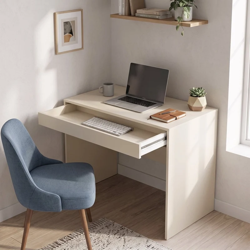Linomoni, Scrivania un Cassetto, 100x50x77h cm Beige