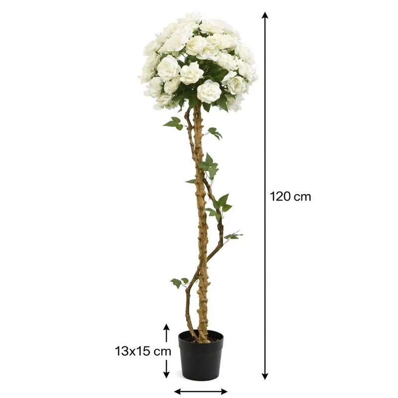 Pianta Composizione Artificiale Rose Bianche 120cm