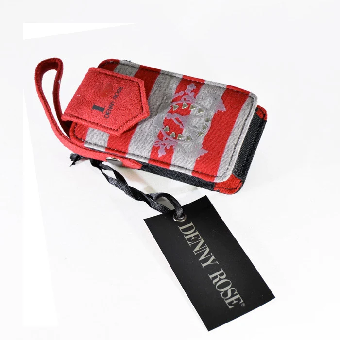 Portacellulare "I Love Denny Rose" Rosso e Grigio a Striscie in Cotone