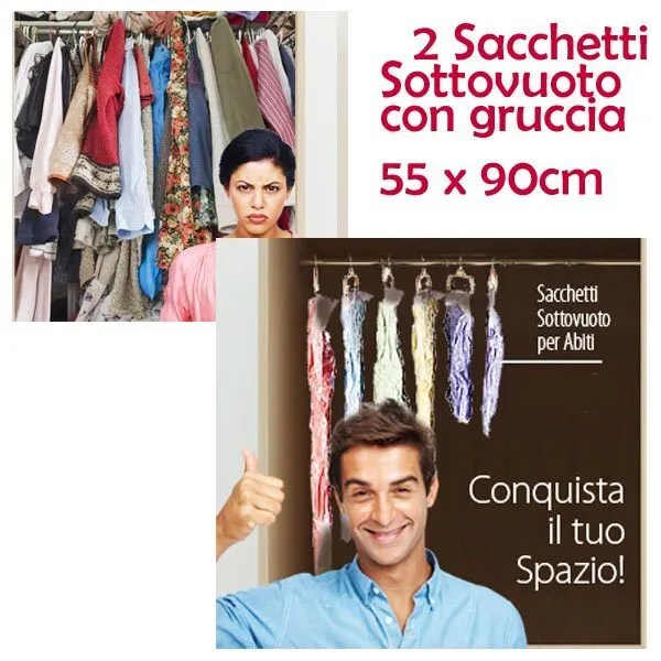 Coppia Sacchetti Salvaspazio con Gruccia Inclusa Dimensione 55 x 90cm Max Casa